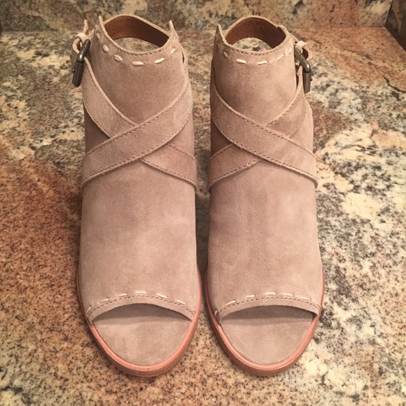 Frye Suede Pickstitch Peep Toe Booties - Picture 5 of 8